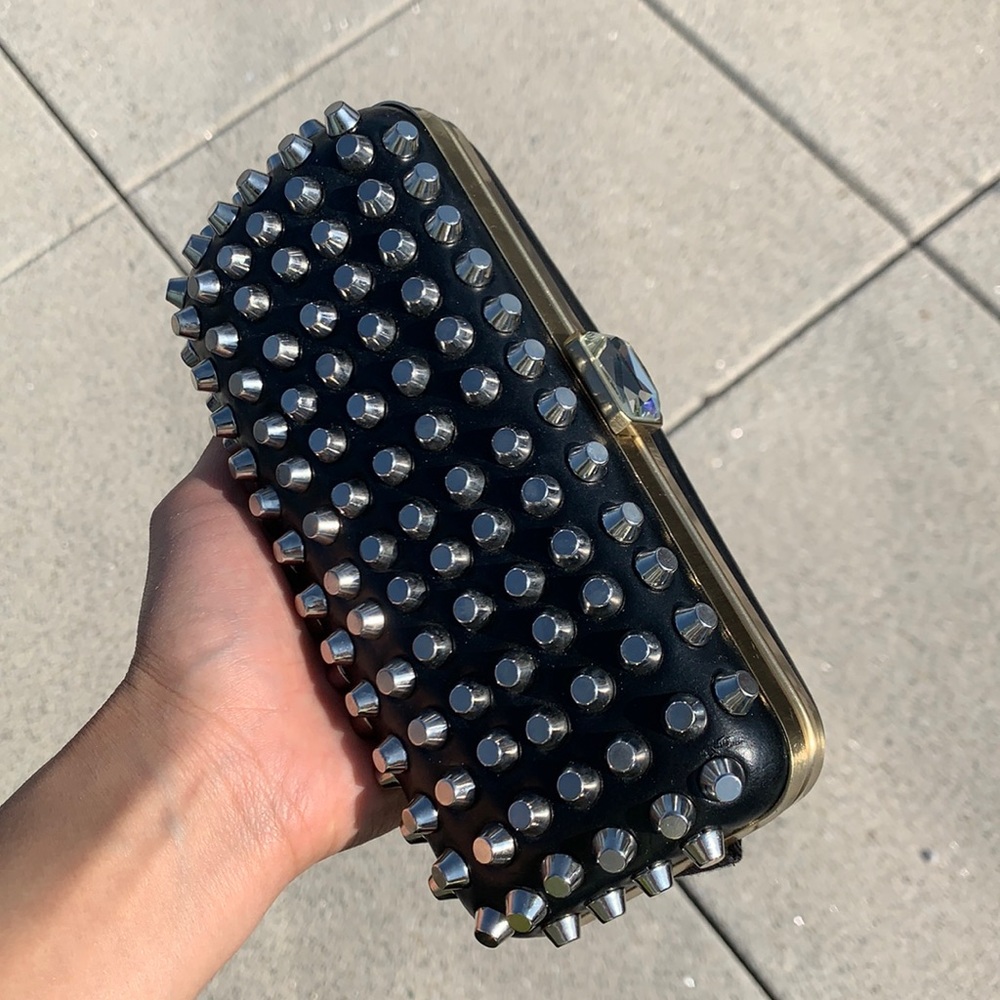 Silver Studded Black and Gold Zara Clutch